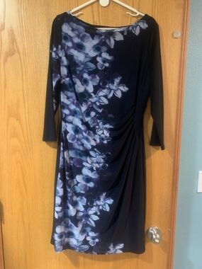 Ralph Lauren Navy Floral Ruched Sheath Dress